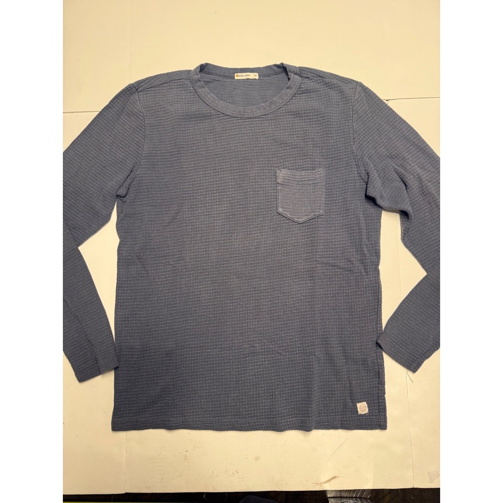 Marine Layer Mens Blue Waffle Knit Long Sleeve Pocket T-Shirt Size M